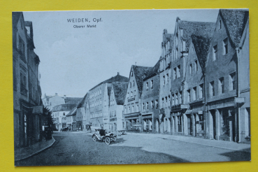 AK Weiden in der Oberpfalz / 1905-1915 / Oberer Markt / Häuser Geschäfte Schaufenster / Fotomontage mit Auto